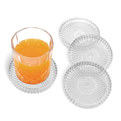 VIBRATITE 4 Inch Glass Coasters Set of 4, Amber Round Drink Coasters