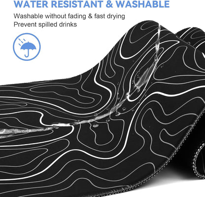 DIGSOM Gaming Mouse Pad, Black with White Topographic Line, 31.5x11.8in