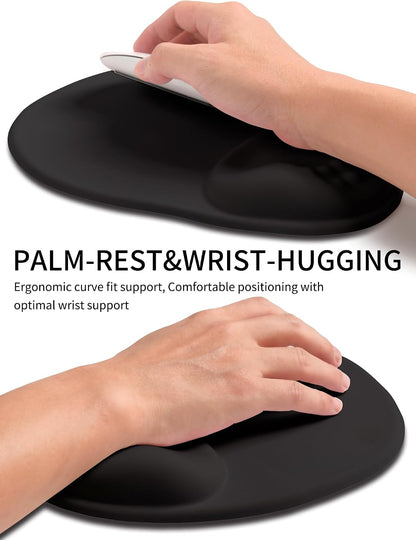 Palm-Rest and Wrist-Hugging Mouse Pad Wrist Rest, Ergonomic Wrist Support with Curve Fitting Cushioned Memory Foam for Carpal Tunnel Pain Relief, 9.9 x 8.3 Inch, Dark Night Black