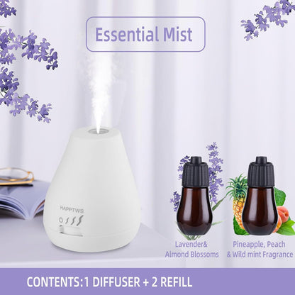 HAPPTWS Essential Oil Diffuser - Waterless Diffuser 3 Timer Settings Battery Powered for Bedroom Yoga Room Toilet Pet Room White