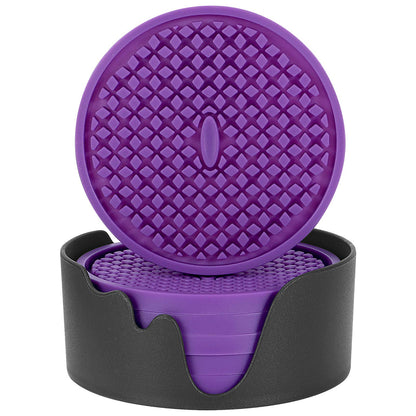 ME.FAN Silicone Coasters [6 Pack] Thickened Drink Coasters with Holder - Cup Mat - Non-Slip, Non-stick, Stay Put, Deep Tray - Prevents Furniture and Tabletop Damages(Gray)