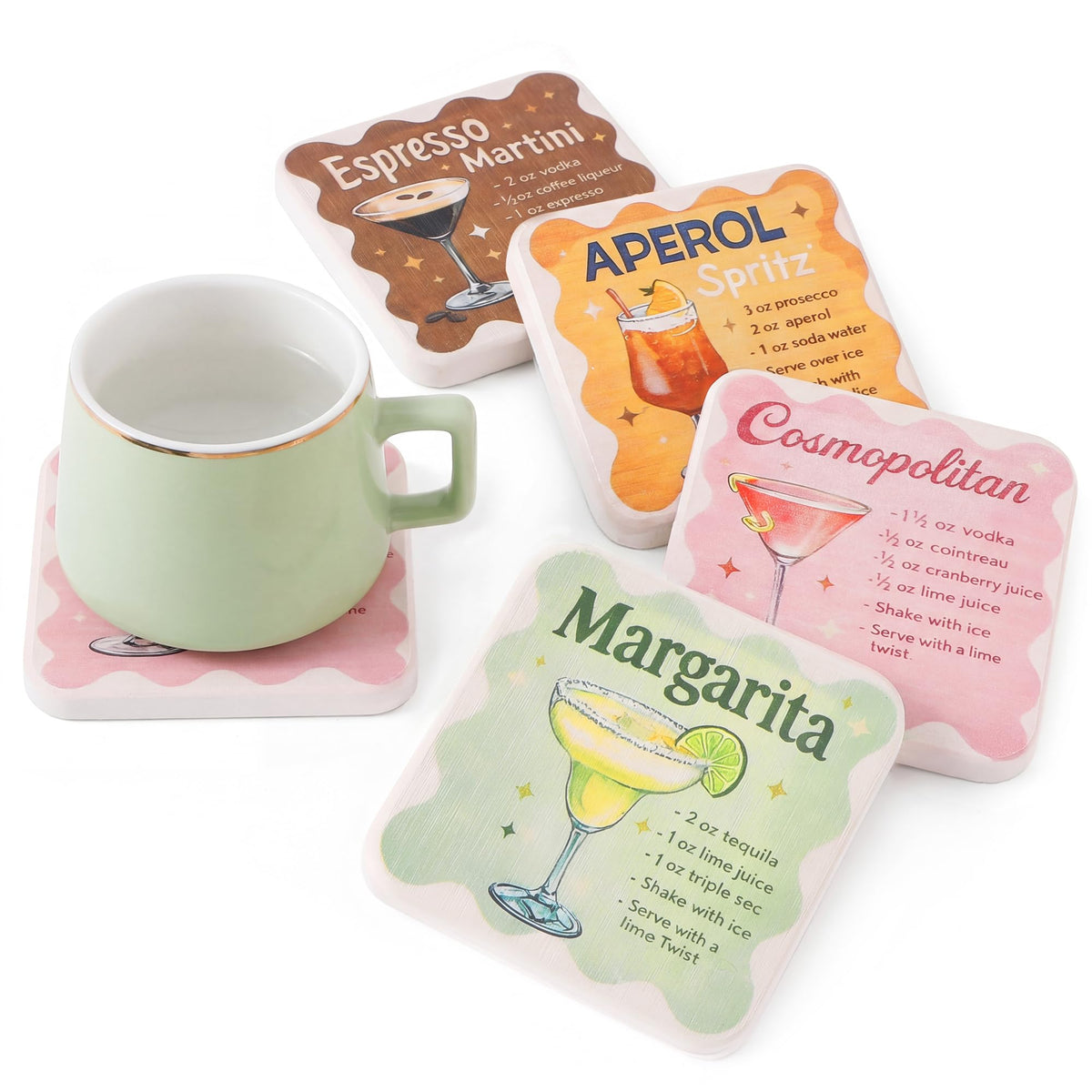 Coasters Set of 4, Square Drink Coasters Vintage Diatomite Coaster Cup Mats