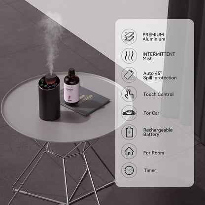 Waterless Essential Oil Diffuser Aromatherapy Scent Diffusers for Home Large Room, Bedroom, Car, Office, Desk, Battery Operated Mini Portable Air Freshener, 3 Countdown Timers & 3 Mist Levels