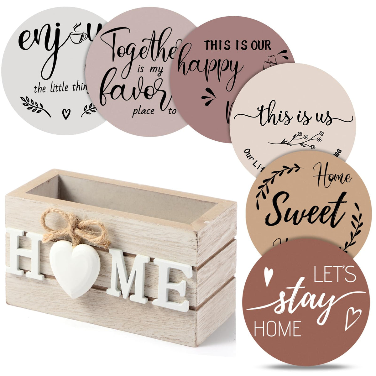 Queekay House Warming Gifts New Home Farmhouse Coasters Set of 6, Mixed