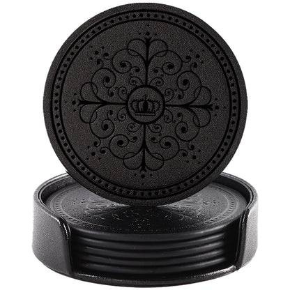 Coasters Set of 6 - PU Leather Coasters for Drinks with Holder - Gold
