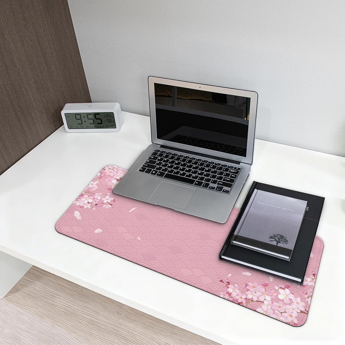 Gaming Mouse Pad with Anti-Slip Rubber Base, Extended Large Computer Mouse Mat with Stitched Edges, Long XL Anime Mousepad for Laptop and Keyboard, 31.5 x 11.8 inch (Pink Cherry Blossom)