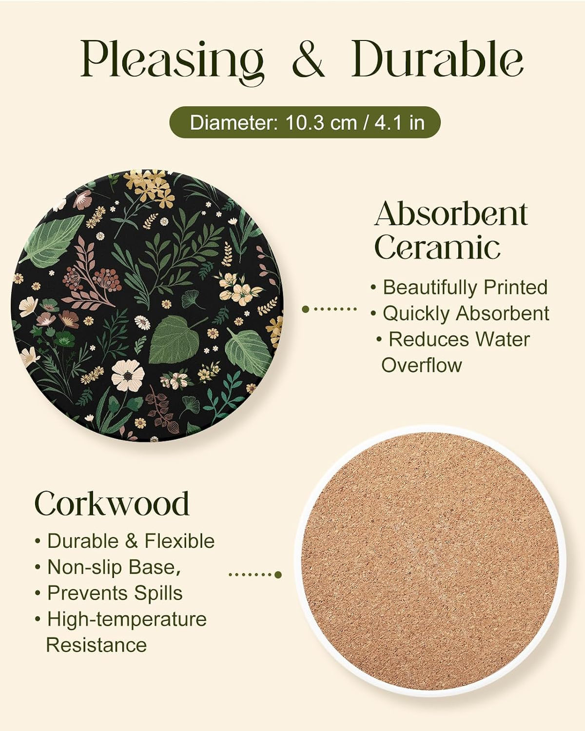 Oqplog 2 Pack Ceramic Absorbent Drink Coasters for Women