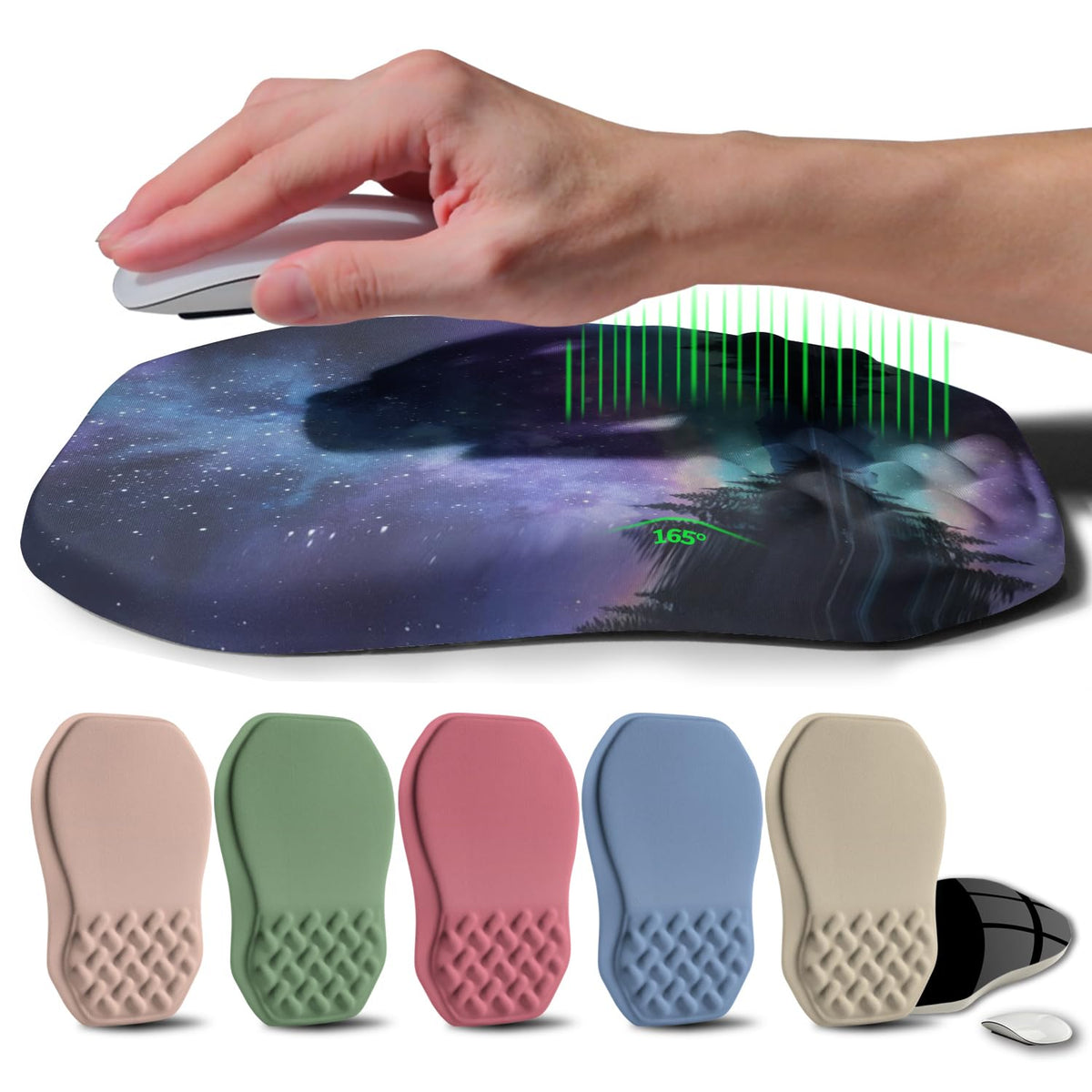 Ergonomic Raised Mouse Pad Wrist Support with Bilateral Slope Memory Foam Mousepad for Wrist Rest and Carpal Tunnel Pain Relief 11.8x7.9〃 Black