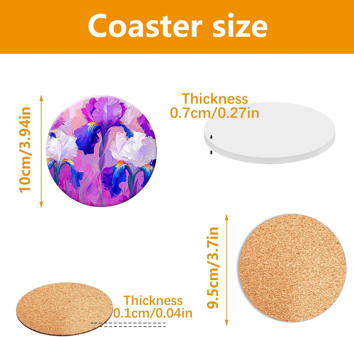 24 Pcs Round Ceramic Tiles for Crafts 4x4 inches，Equipped with self Adhesive Cork mat, unglazed Ceramic Coasters for Crafts,Use with Alcohol Ink or Acrylic Pouring Make Your Own DIY Coasters