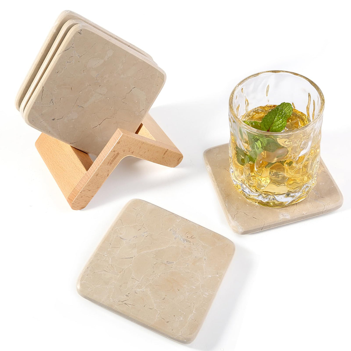 Koville Marble Coaster Set of 4, Round White Coasters, 4" Cup Coasters for Drinks, Heat Resistant Coaster for Coffee Table Home Office Bar Decor(Namib Fantasy)