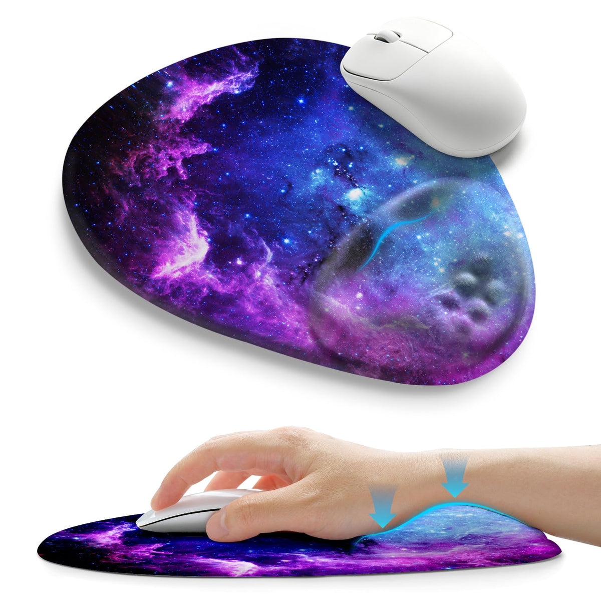 Palm-Rest and Wrist-Hugging Mouse Pad Wrist Rest, Ergonomic Wrist Support with Curve Fitting Cushioned Memory Foam for Carpal Tunnel Pain Relief, 9.9 x 8.3 Inch, Dark Night Black