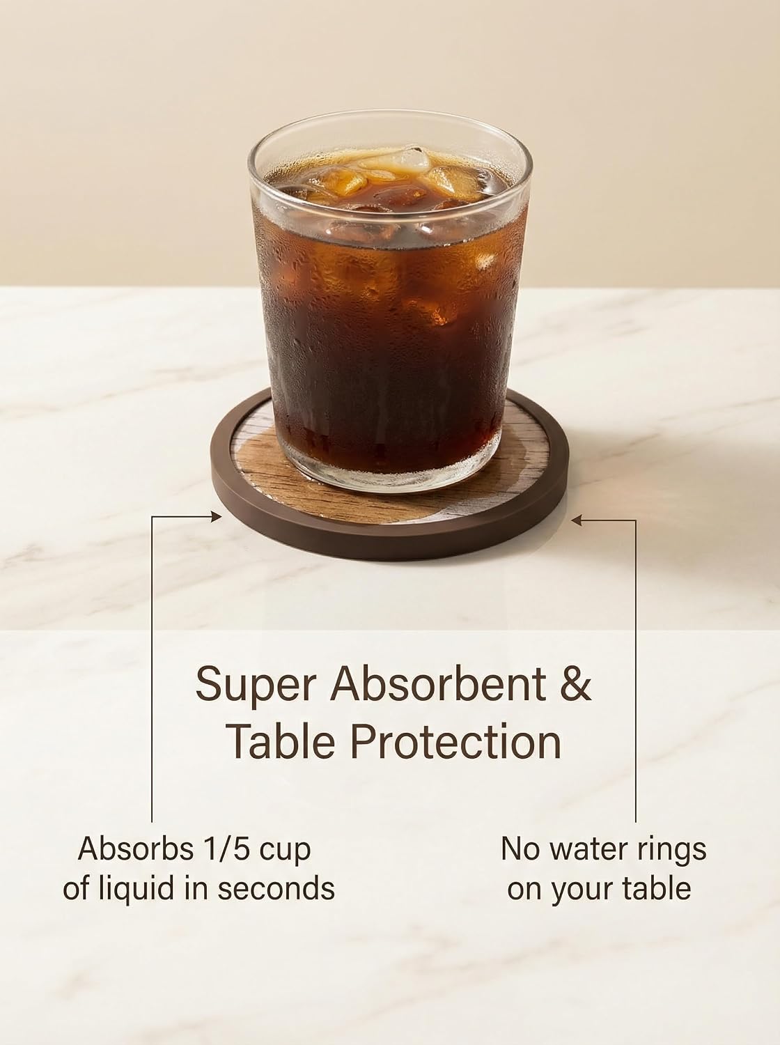 Absorbent Coasters for Drinks with Holder - 6packs, Silicone Coasters with Soft Felt Insert, Dual-Sided 3 Wood-Themed Patterns, Reusable Table Protection Mats for Coffee/Tea/Wine/Cans