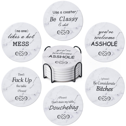 6Pcs Absorbent Coasters Set with Holder,Ceramic Drink Coaster,4 in（A6）