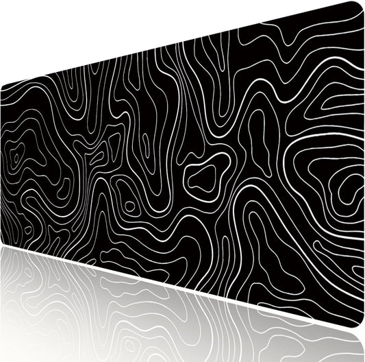 HGWALP Black Topographic Large Gaming Mouse Pad Extended XXL(900 * 400 * 3MM) Mouse Mat Long Desk Pad with Stitched Edges for Keyboard Home Office Gaming Work Big Desk Mat