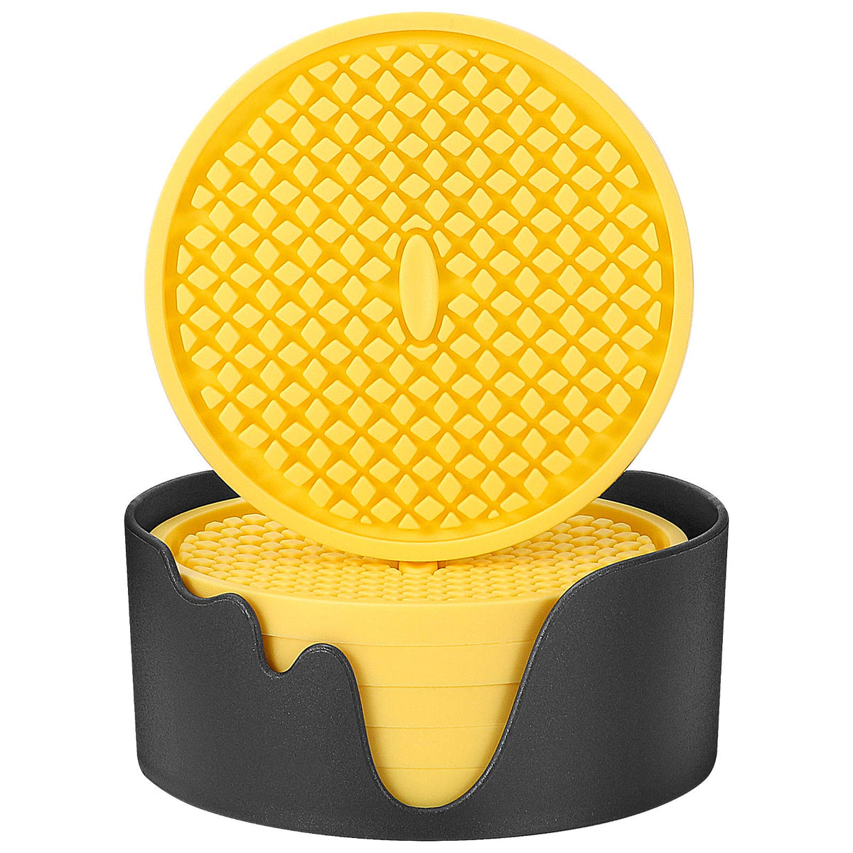 ME.FAN Silicone Coasters [6 Pack] Thickened Drink Coasters with Holder - Cup Mat - Non-Slip, Non-stick, Stay Put, Deep Tray - Prevents Furniture and Tabletop Damages(Gray)