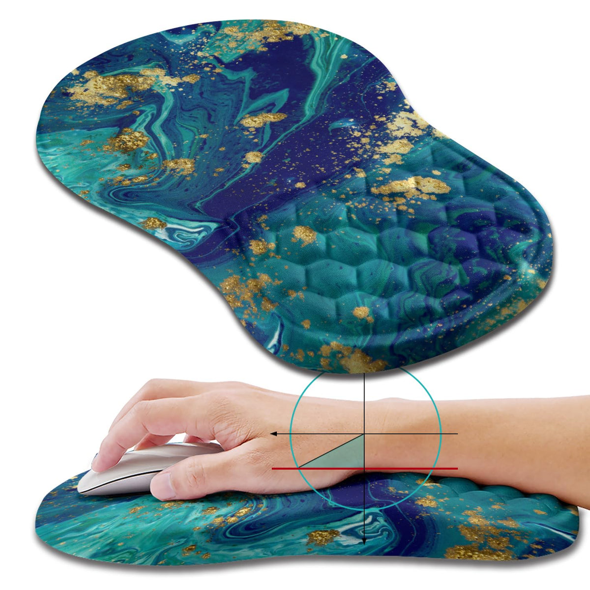 Hokafenle Ergonomic Mouse Pad Wrist Support, Wrist Rest Mousepad for Carpal Tunnel Pain Relief with Integrated Memory Foam Slope Massage Bulge (11.8x7.9 inch,Topographic Contour)