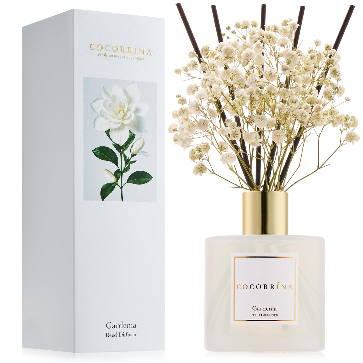 Cocorrína Reed Diffuser Set, Clean Linen 6.7 fl oz Scented Diffuser with Sticks Home Fragrance Reed Diffuser for Bathroom Shelf Décor
