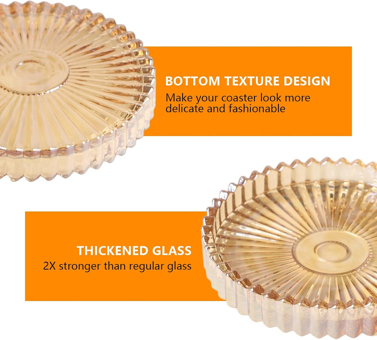 VIBRATITE 4 Inch Glass Coasters Set of 4, Amber Round Drink Coasters