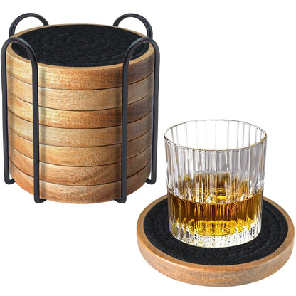 Eykao 5 Pack Coasters for Drinks Absorbent, 4.3 inches Woven Coasters for Coffee Tables, Wooden Drink Coasters for Table Protection, Reusable Drink Coasters for Kitchen, Farmhouse, Bar, Office, Brown