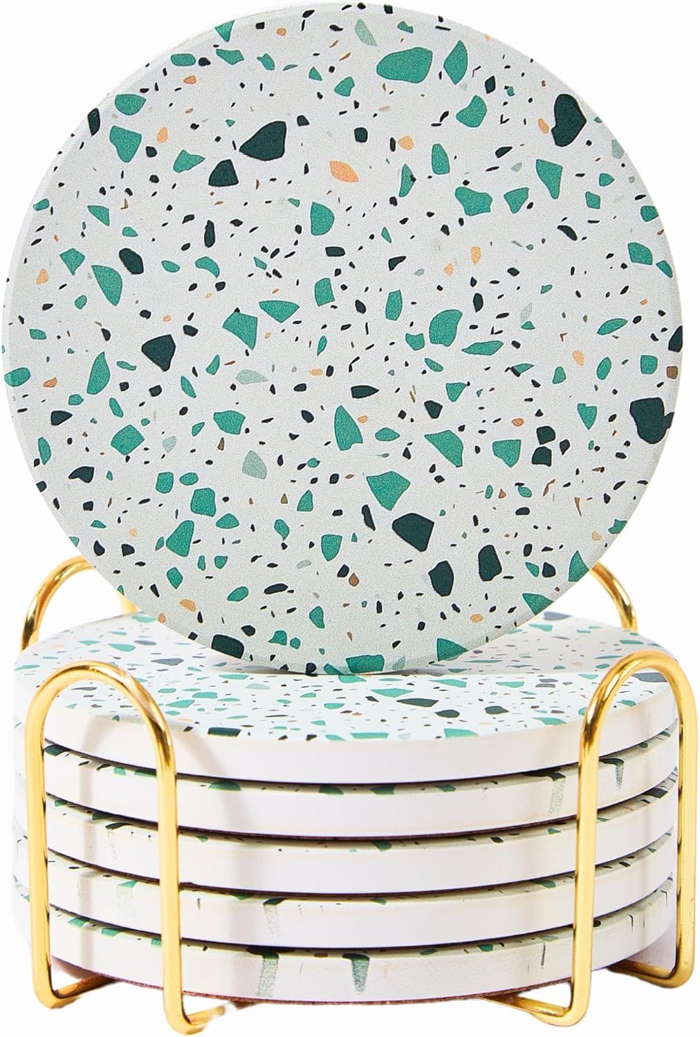 Terrazzo Coasters Set of 6, Colorful Boho Absorbent Ceramic Coasters