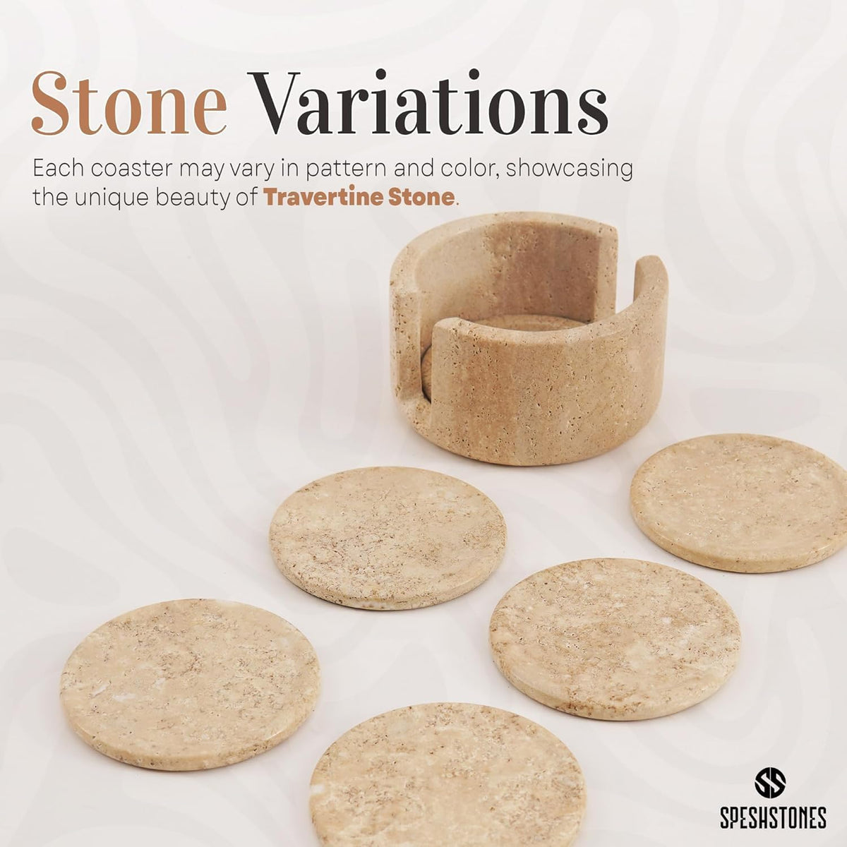 Travertine Coasters Set of 6 with Holder Round 3.5 Inch