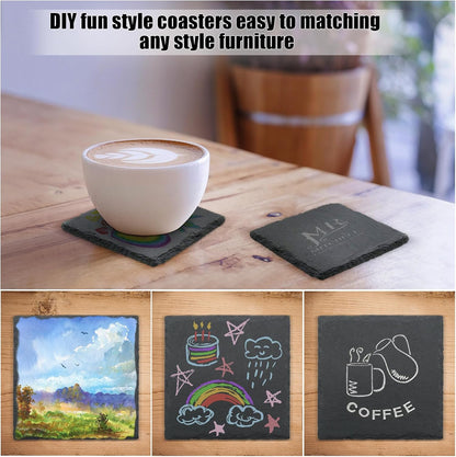 VIBRATITE 60 Pack 4 Inch Square Black Slate Drink Coasters