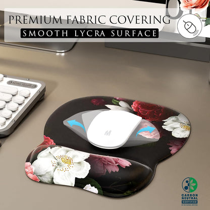 MROCO Ergonomic Mouse Pad with Gel Wrist Rest, 9.4 x 8.1 in, Black Flower