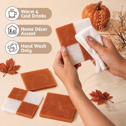 Folkulture Cute Fall Coasters, Set of 4, Non Slip, Easy to Clean - 4 Inch