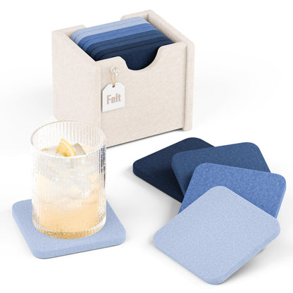 Fluxynara Felt Coasters with Holder, Set of 8 for Drinks, Sage