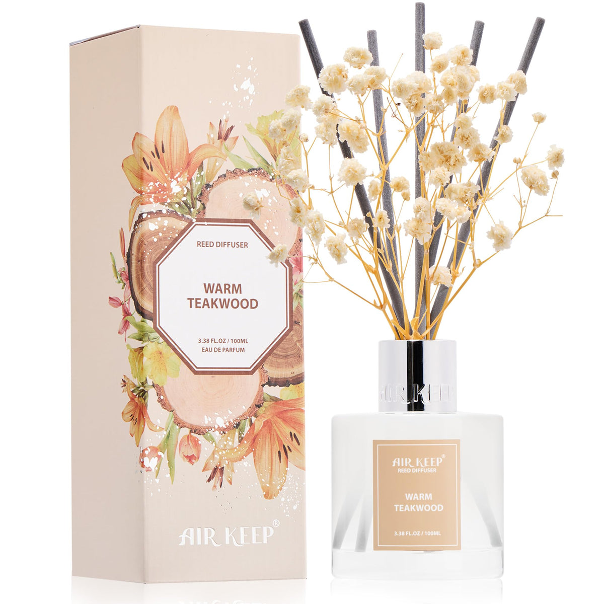 Airkeep Reed Diffuser Set,3.38 fl oz (100 ml) - Clean Linen Oil Diffusers with 8 Reed Sticks,Home Fragrance Reed Diffuser for Bathroom Shelf Decor