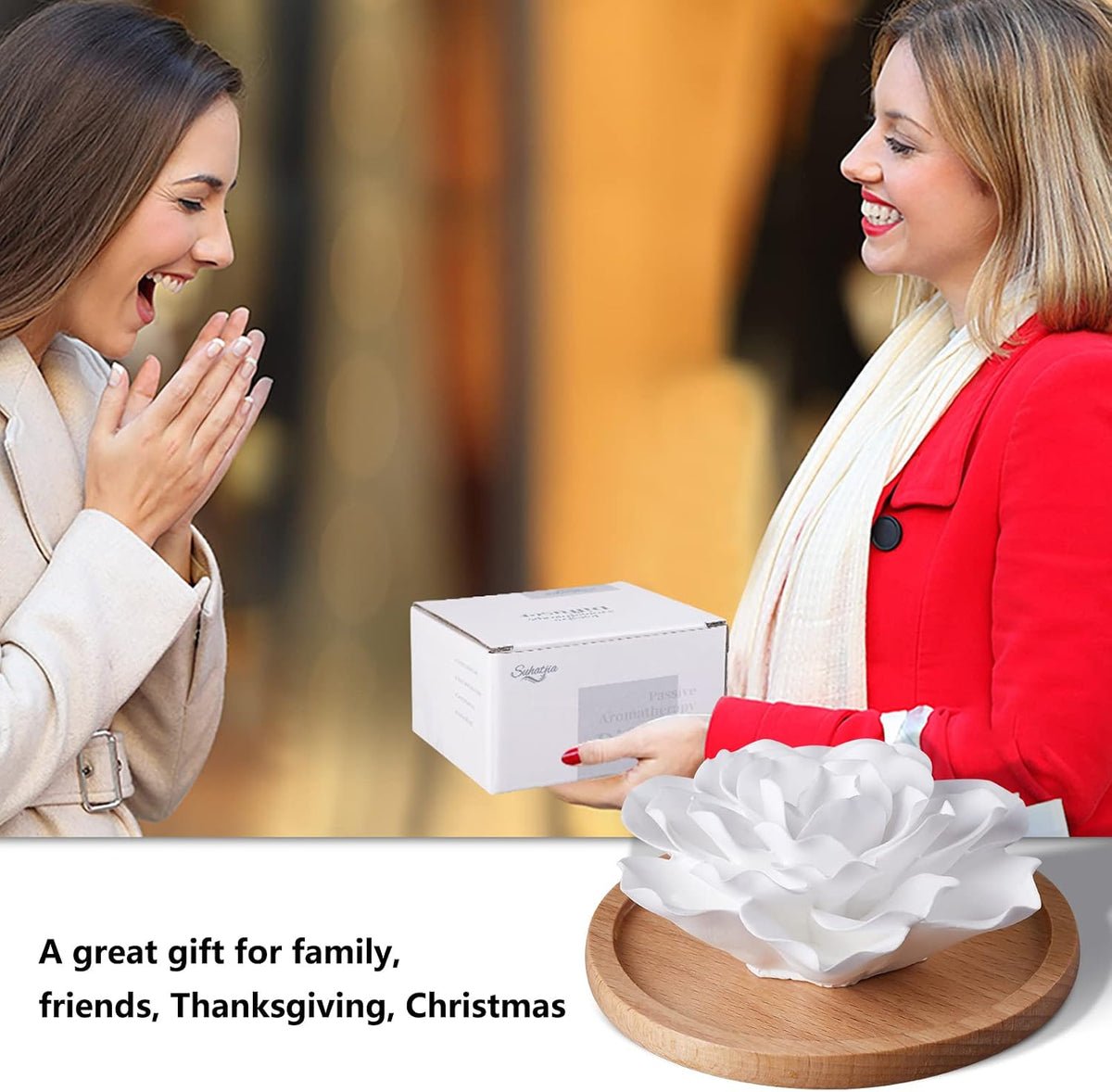 Passive Essential Oil Diffuser,Aromatherapy Passive Mini Ceramic Essential Oil Small Diffuser for Desk Office Home Gift (Roses)