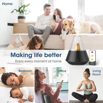 Ultrasonic Essential Oil Diffuser, 150ML Modern Aromatherapy Diffuser with Candle Light, 2 Mist Mode, Remote Control, Auto-Off, Small Cool Mist Humidifier for Home Bedroom Office Yoga, Black
