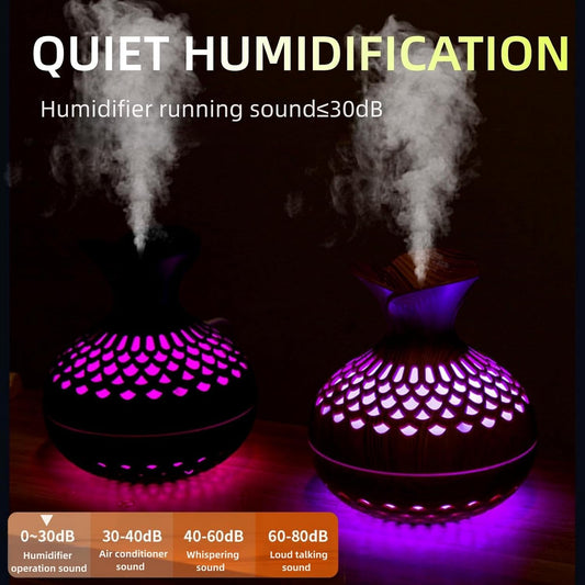 Colorful Cool Mini Humidifier, Flower Shape USB Personal Desktop Humidifier for Car, Office Room, Bedroom,etc. 2 Mist Modes, 7 colors,Super Quiet (Lightwood)