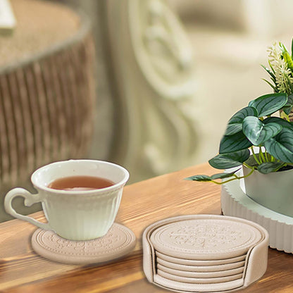 Coasters Set of 6 - PU Leather Coasters for Drinks with Holder - Gold