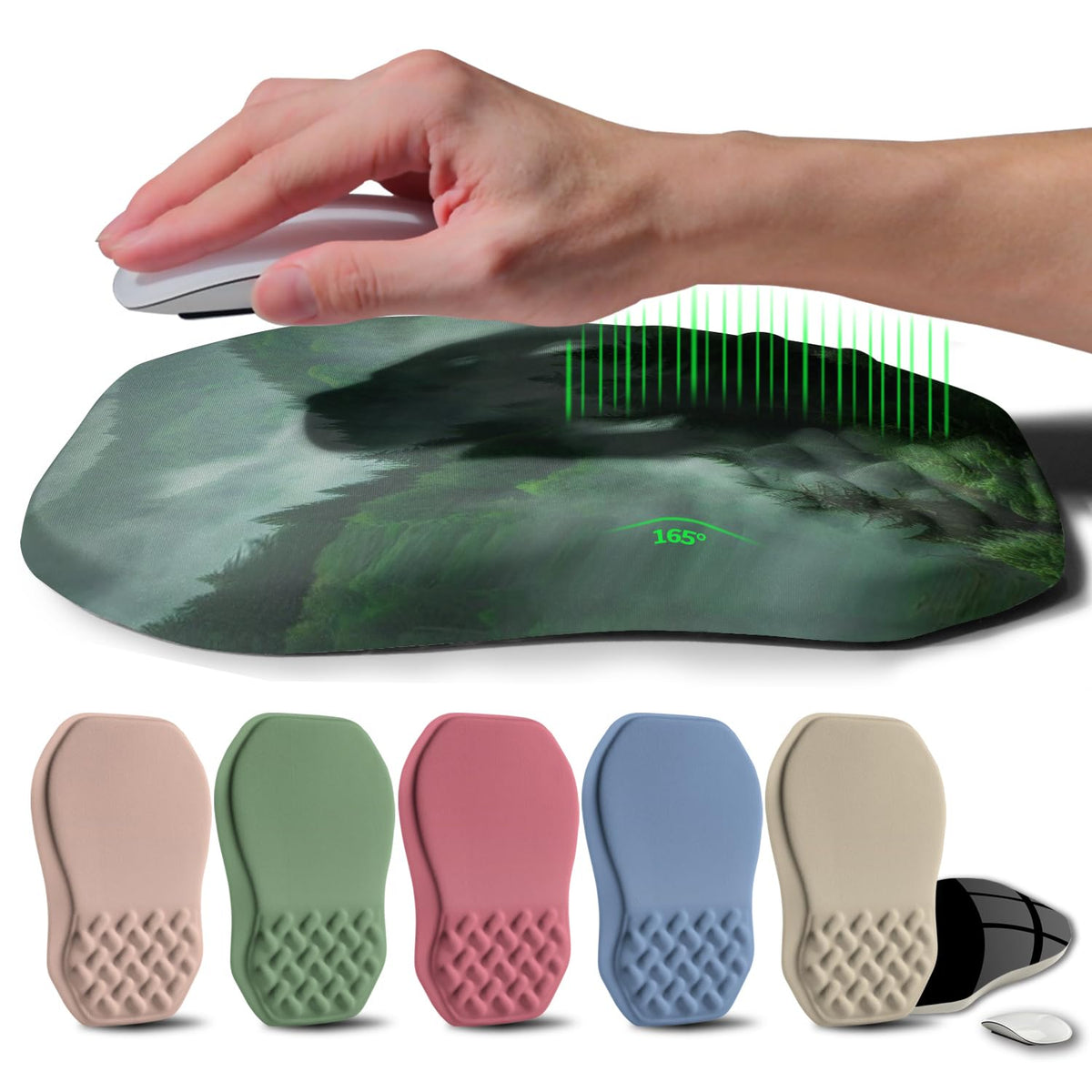 Ergonomic Raised Mouse Pad Wrist Support with Bilateral Slope Memory Foam Mousepad for Wrist Rest and Carpal Tunnel Pain Relief 11.8x7.9〃 Black