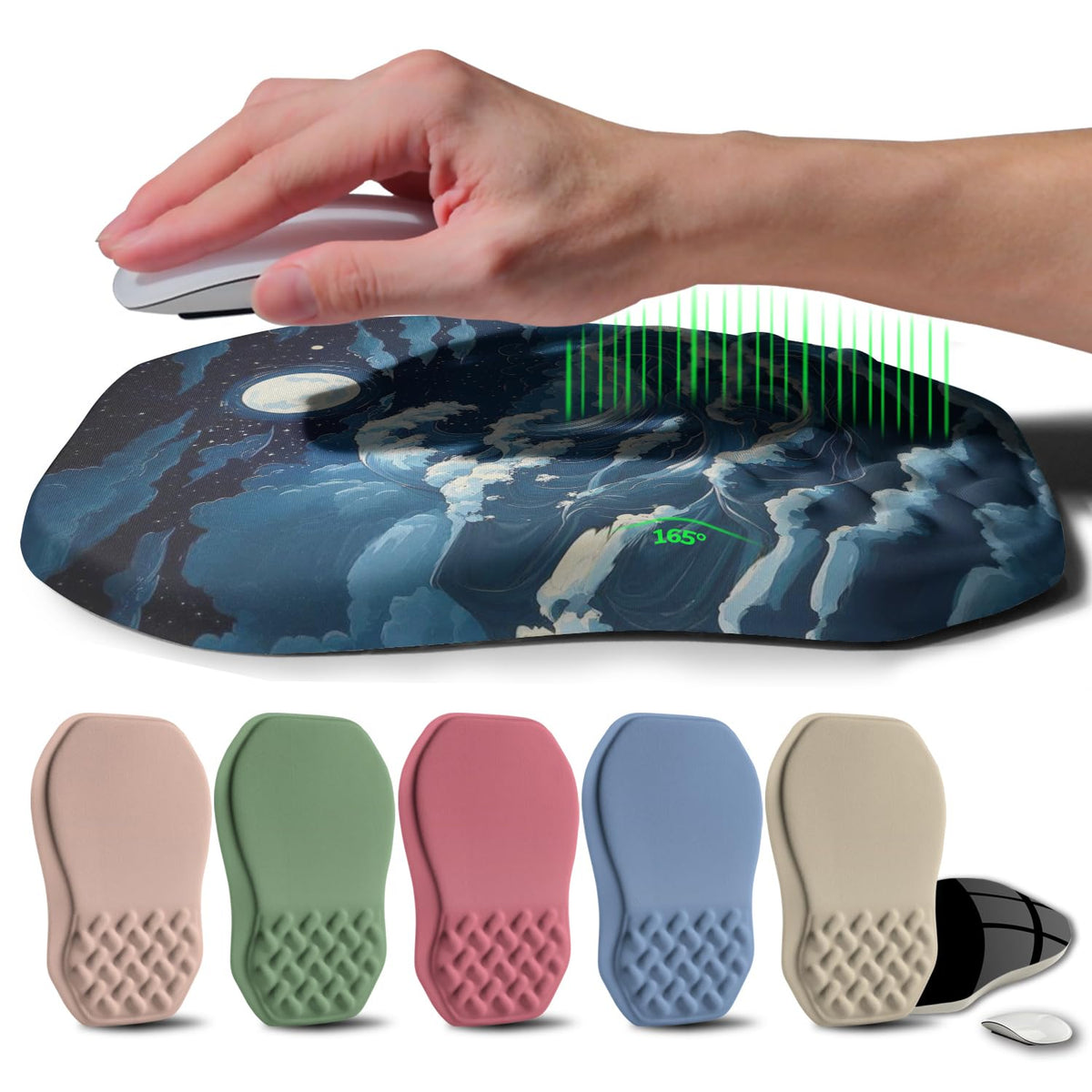 Ergonomic Raised Mouse Pad Wrist Support with Bilateral Slope Memory Foam Mousepad for Wrist Rest and Carpal Tunnel Pain Relief 11.8x7.9〃 Black