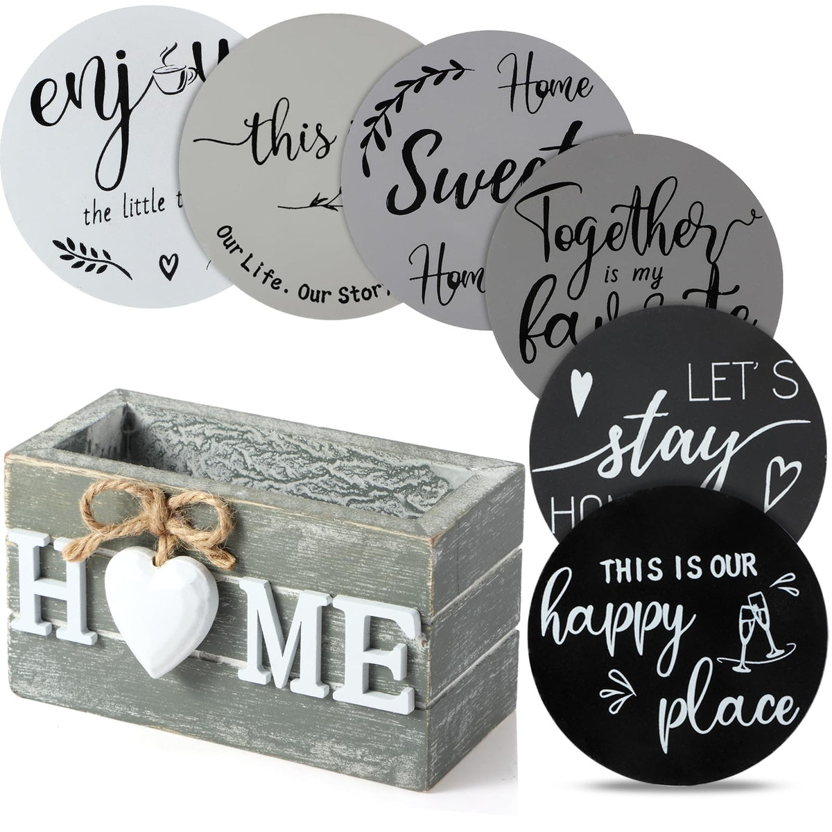 Queekay House Warming Gifts New Home Farmhouse Coasters Set of 6, Mixed