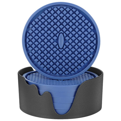 ME.FAN Silicone Coasters [6 Pack] Thickened Drink Coasters with Holder - Cup Mat - Non-Slip, Non-stick, Stay Put, Deep Tray - Prevents Furniture and Tabletop Damages(Gray)