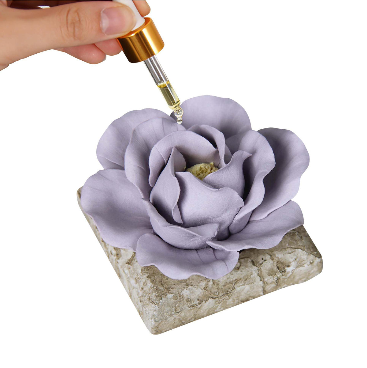 Ceramic Passive Essential Oil Diffuser, Aesthetic Desktop Handmade Flower & Concrete Base, Porcelain Aromatherapy Oils Diffuser for Home, Office, Yoga, Spa Room (Pink Peony)