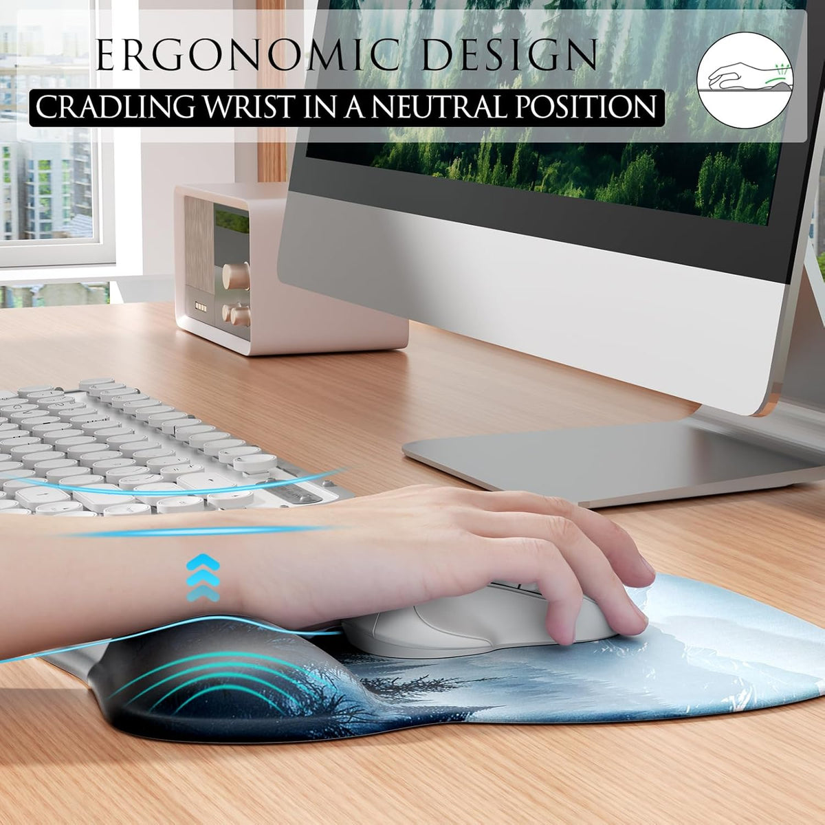 MROCO Ergonomic Mouse Pad with Gel Wrist Rest, 9.4 x 8.1 in, Cloud Forest