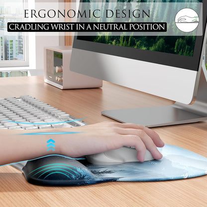 MROCO Ergonomic Mouse Pad with Gel Wrist Rest, 9.4 x 8.1 in, Cloud Forest