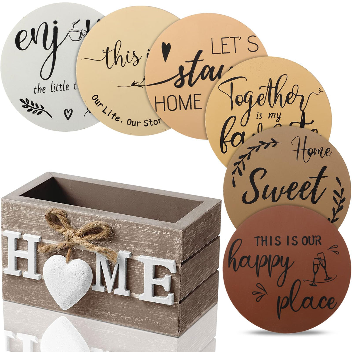 Queekay House Warming Gifts New Home Farmhouse Coasters Set of 6, Mixed