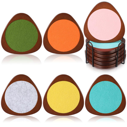 Newtay 6 Pcs Mid Century Modern Coasters Wood Absorbent Coaster, Colorful