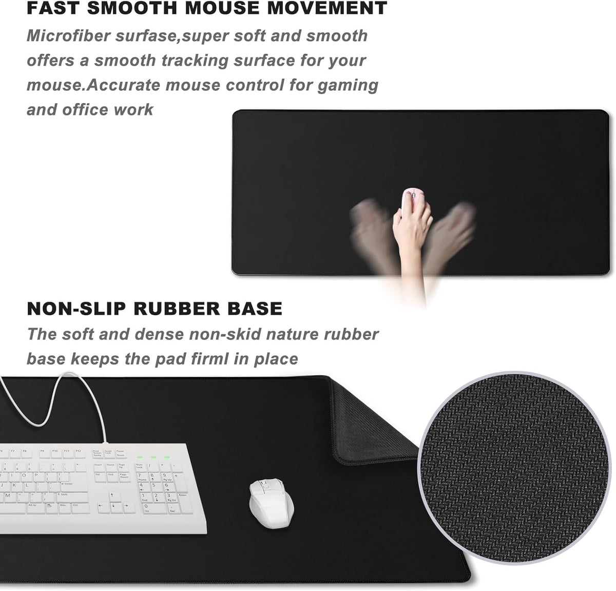 Large Gaming Mouse Pad, XXL Extended Keyboard Mouse Mat with Stitched Edges