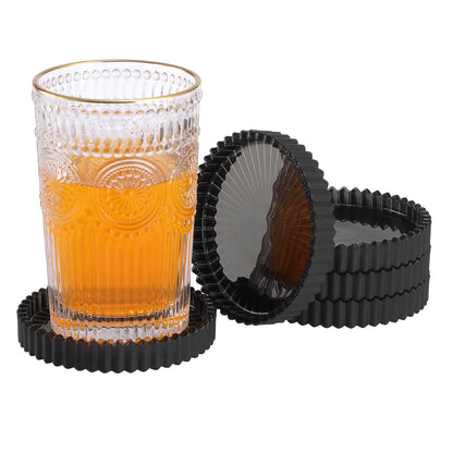 Modern Clear Coaster Set of 5- Glass Coasters for Drinks, Clear Green
