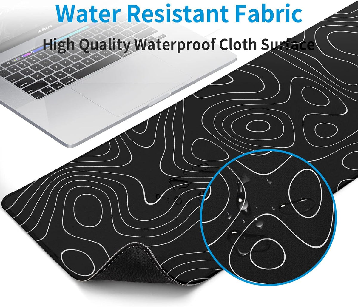 Large Topographic Map Gaming Mouse Pad for Desk Black Desk Pad with Non-Slip Rubber Base Stitched Edge Desk Organizers and Accessories Desk Decor