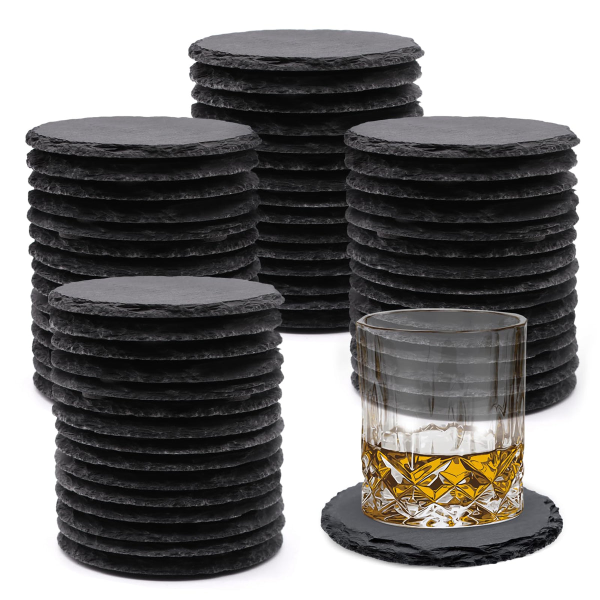 VIBRATITE 60 Pack 4 Inch Square Black Slate Drink Coasters