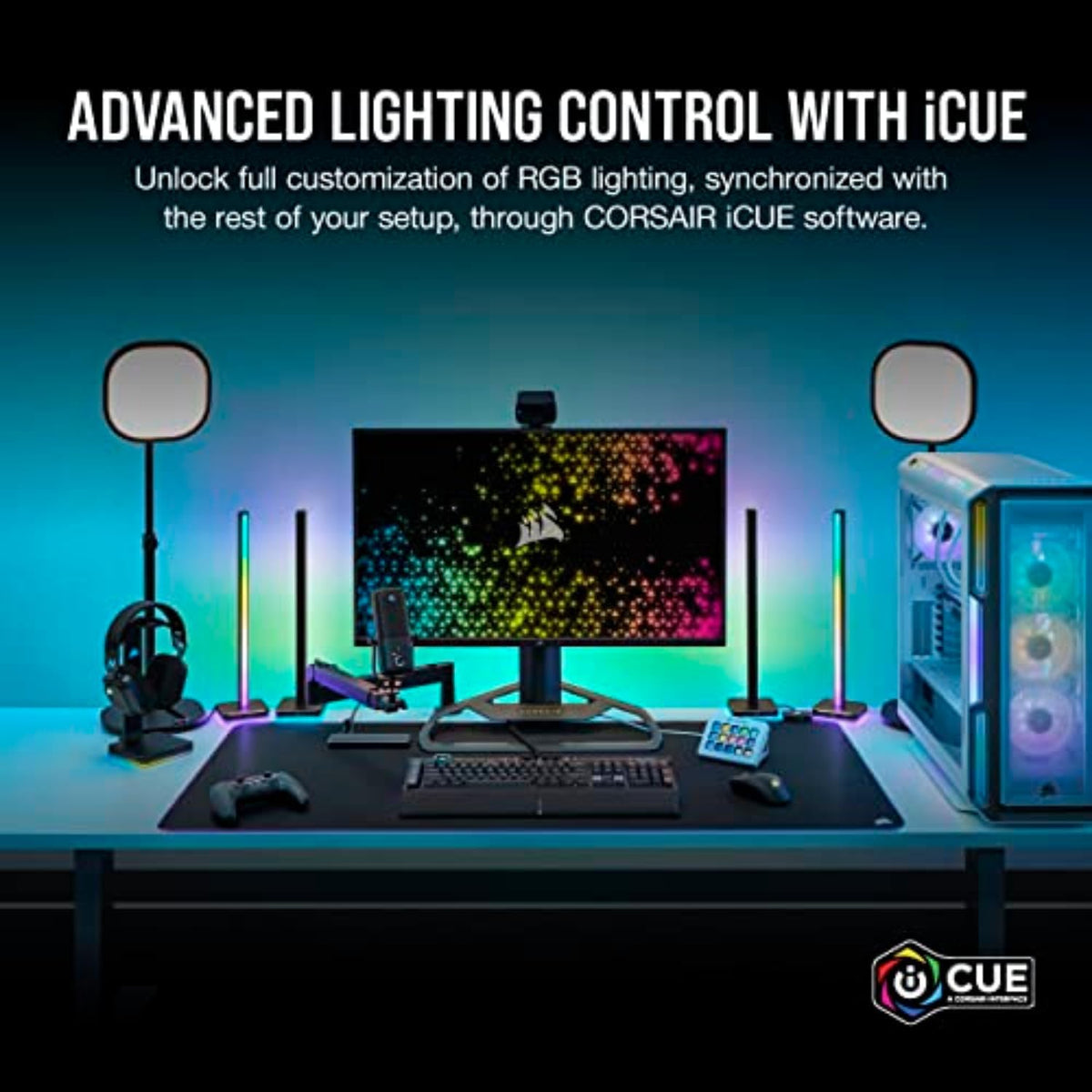 Corsair MM700 RGB Extended 3XL Cloth Gaming Mouse Pad/Desk Mat - Massive 1,220mm x 610mm (48” x 24”) Cloth Surface, 360° Three-Zone RGB Lighting, Two USB Ports - Black