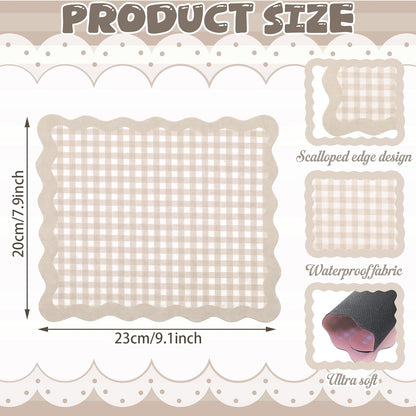 Sabary Brown Scalloped Gingham Mouse Pad 9x7.9 Inch