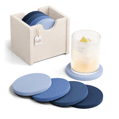 Fluxynara Felt Coasters with Holder, Set of 8 for Drinks, Sage